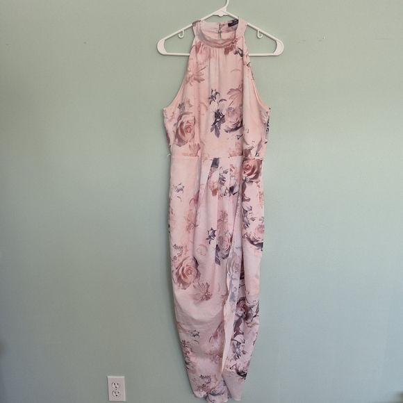 Suzy Shier Women's Romantic Feminine Pink Floral Halter Rose Dress Size M - Picture 2 of 9